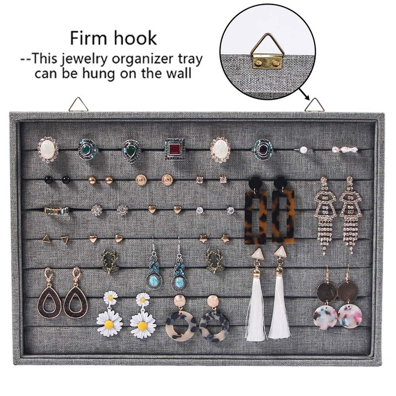Coward Wall Mount Earring Holder Organizer,Ring Jewelry Tray for Drawer Stud Earring Storage Box (gray linen) - Image 2